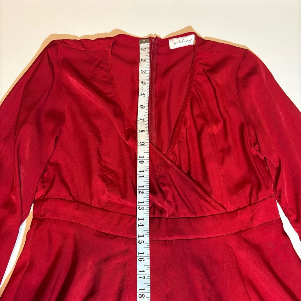 Petal & Pup Red Long-Sleeve Wrap Midi Dress, Sz 12, fits smaller. - Picture 11 of 15